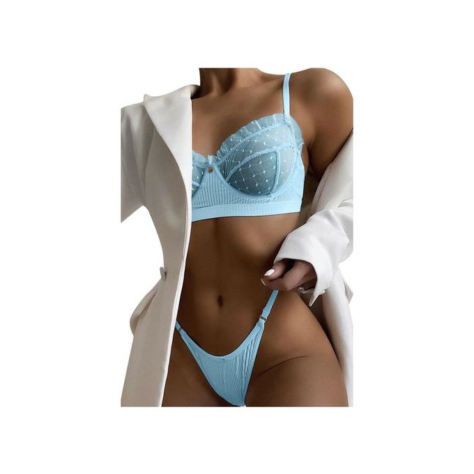 G7 Ruffle Mesh Lace Lingerie 2 Piece Women Underwear Set