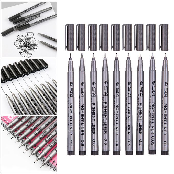 Generic 9 Pcs Fine Liner Pen Pigment Marker Micro-line Drawing Pens 0.05mm