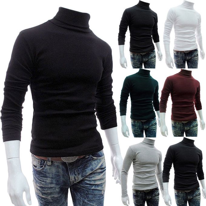 mens black roll neck top