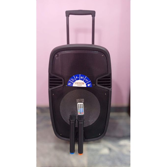 AILIPU 50000 watts rechargeable 15 inches public address system speaker with trolley and double wireless microphone