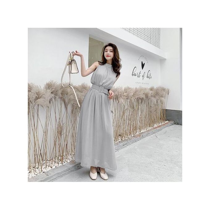 Fashion (gray)Woherb Chiffon Dress Women Summer Halter Sleeveless