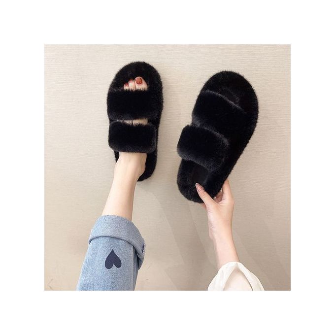 product_image_name-Fashion-Indoor Women Fur Fluffy Soft Furry Slides Flats Heel Non Slip Ladies Luxury Design Footwear-1