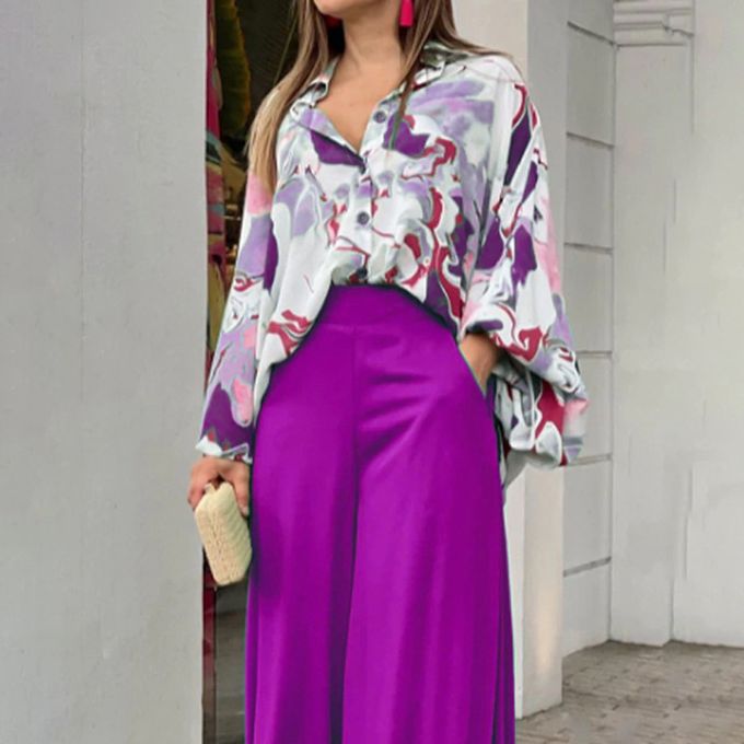 Fashion Printed Shirt Loose Trousers Suit Two Piece Pants Set