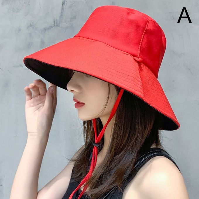 Fashion (One Size) Anti-UV Wide Brim Sun Hat Women Vacation Summer Foldable  Bucket Hat Large Brim Korean Beach Fishing Hunting Panama Visor Sun Hat