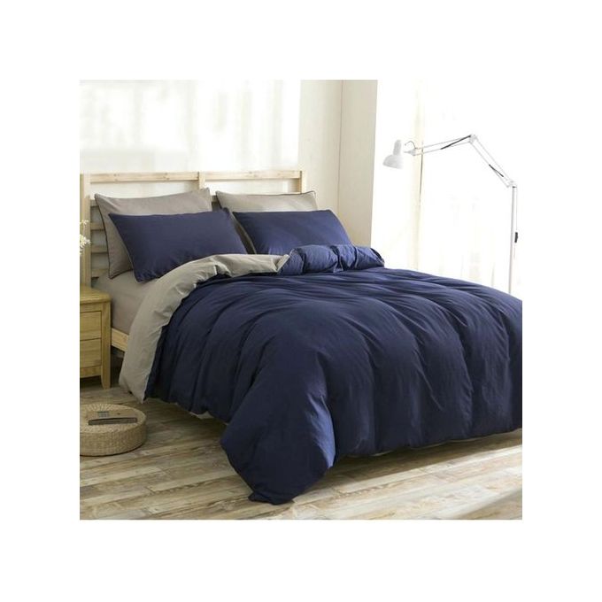 product_image_name-Generic-Quality Duvet, Bedsheet With 4 Pillow Cases-Navy Blue/Ash-1