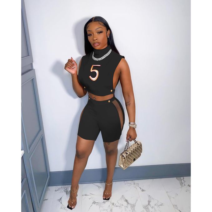 Black Women Fall Outfits 2 Two Piece Sets Bodysuit Tops Sporty