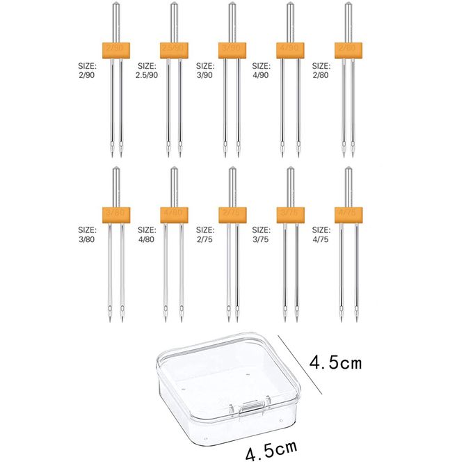 10PCS Sewing Machine Twin Needles Double Twin Needles Pins Twin Stretch  Needles with Plastic Box for Household Sewing Machine