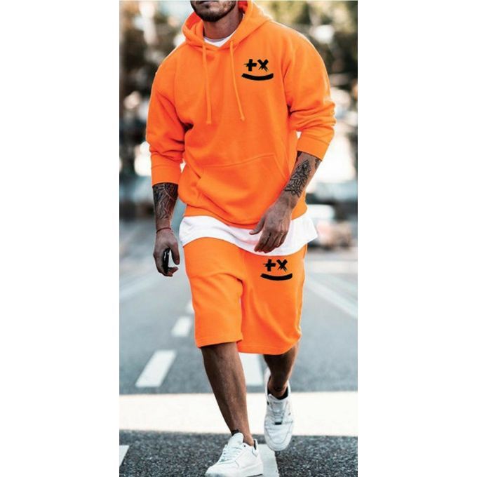 product_image_name-Fashion-Up And Down Pocket Designed Big Hoodie And Short- Orange-1