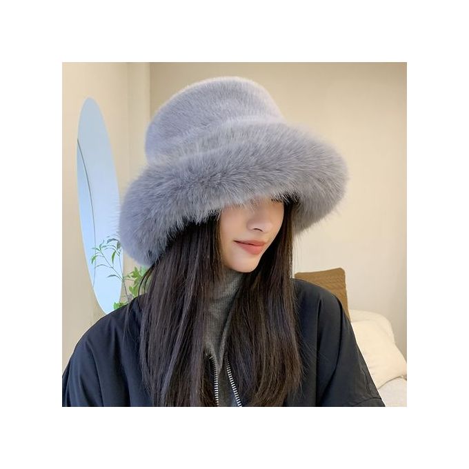 Luxury Faux Fur Wide Brim Hats Thicken Woolen Autumn Winter Fitted Designer Bucket  Hat Panama Women Men Fishi… in 2024