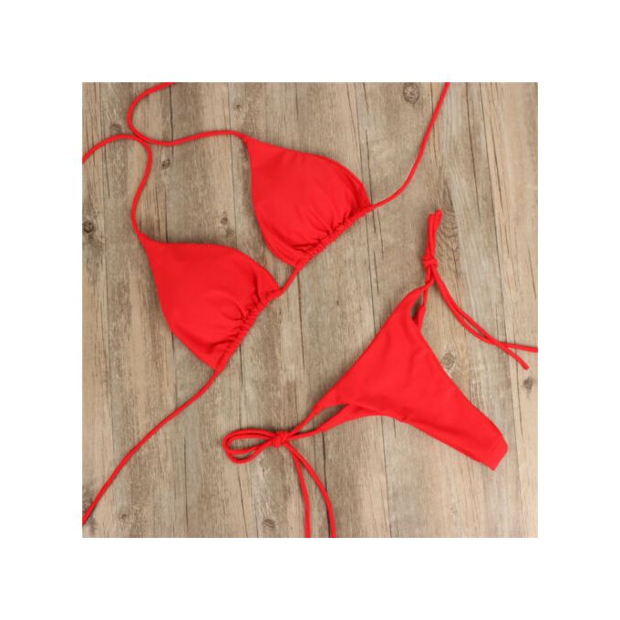 Generic 2pcs Sexy Women Summer Swimwear Bikini Set Bra Tie Side G_String  Thong Beach Triangle Suit Swimsuit Bathing Suit Swimming Suit #Royal Blue