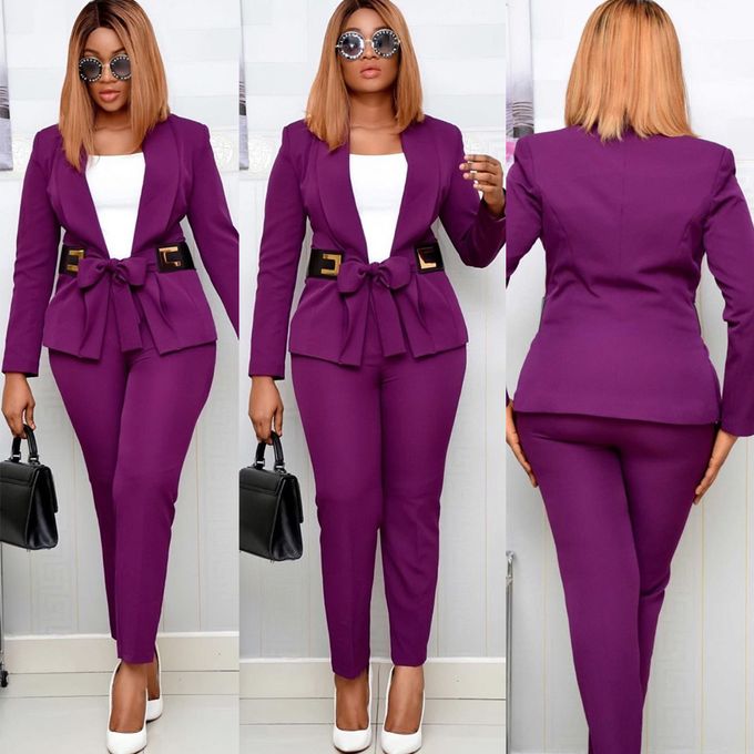 Fashion Women's Suit With Special Leather Belt, Plus Size Suit