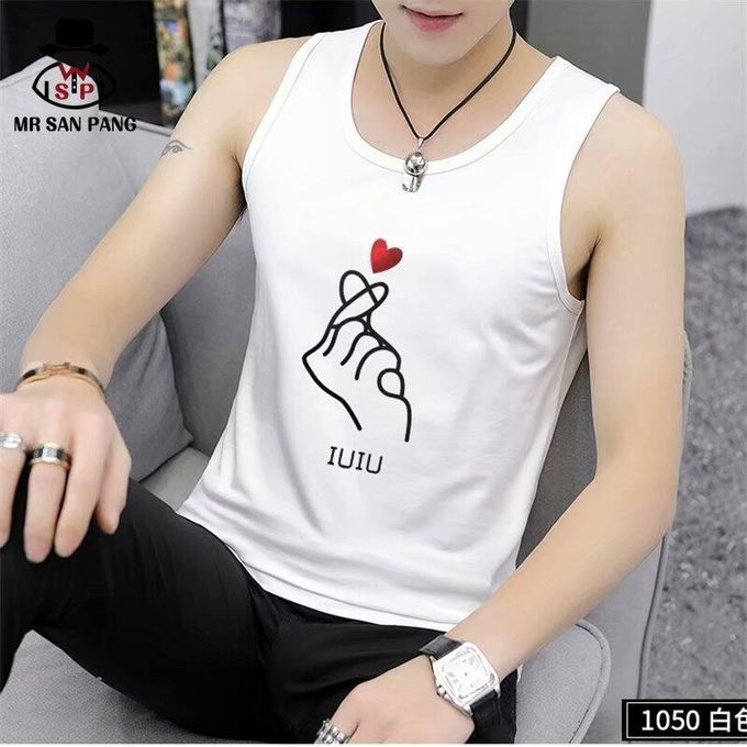 Hot High quality New Tank Tops Cotton Clothes Round Collar Sleeveless Shirts Leisure Fitness Mens Loose Workout Tank Tops-white