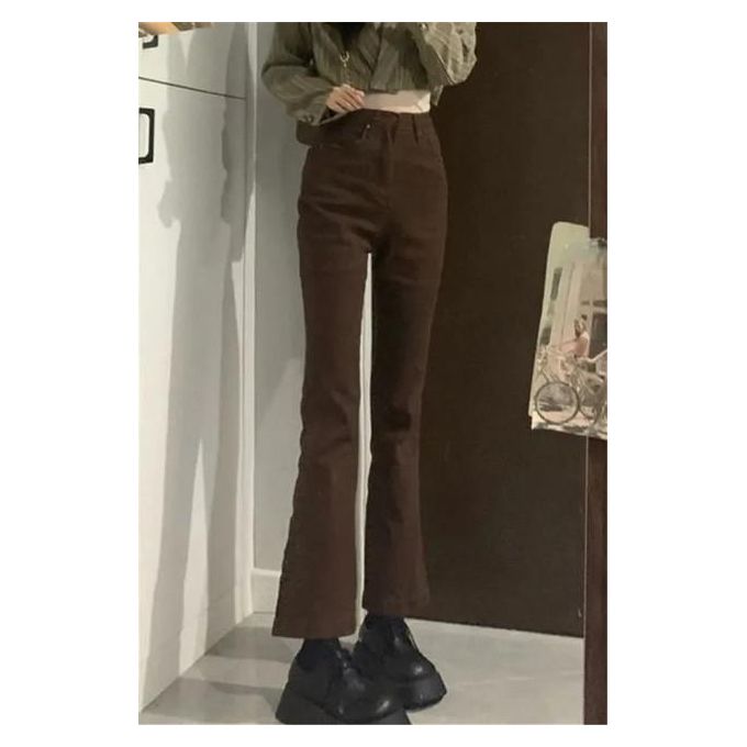 Indie Aesthetics Slim Brown Flare Jeans Vintage Solid High Waist Moms bell  bottom Pants 90s Fashion Denim Trousers E-girl Outfit
