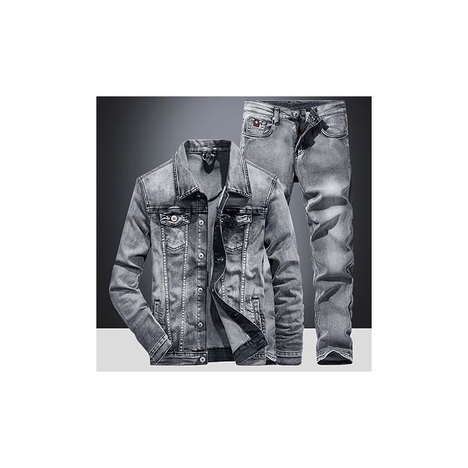 Fashion Men 2 Piece Sets 2021 New Simple Spring Smoky Gray Long Sleeve  Denim Jacket + Jeans Fashion Slim Couple Denim Suit Ropa Hombre | Jumia  Nigeria