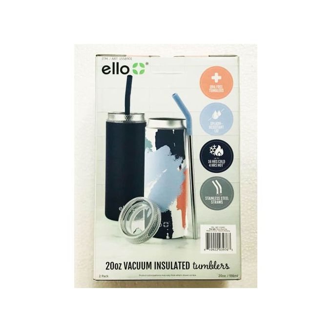 Ello, 2 Pk - Vacuum Insulated Stainless Steel Fizz Tumbler 20 oz