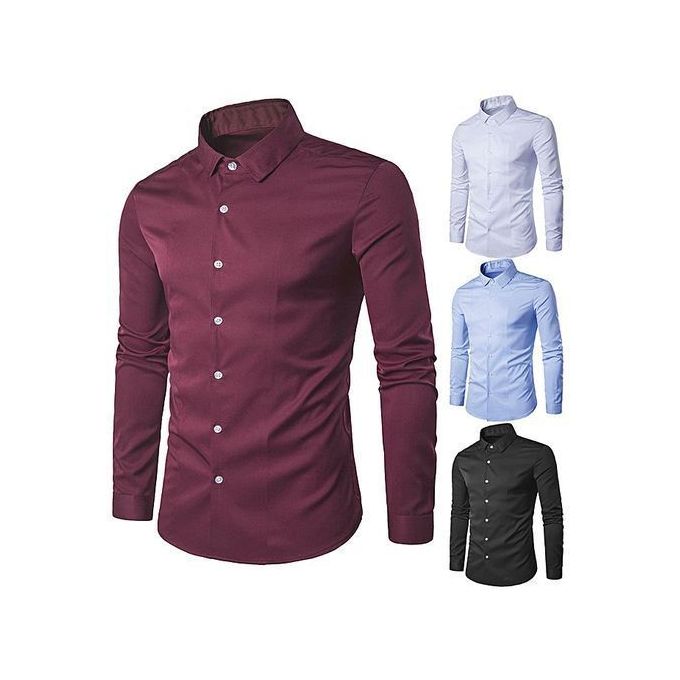 Fashion Mens Long Sleeve Shirts 4 In 1 - White,black,wine,skyblue ...