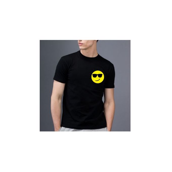 product_image_name-Fashion-Cool Emoji Black Round Neck Polo T-shirt-1