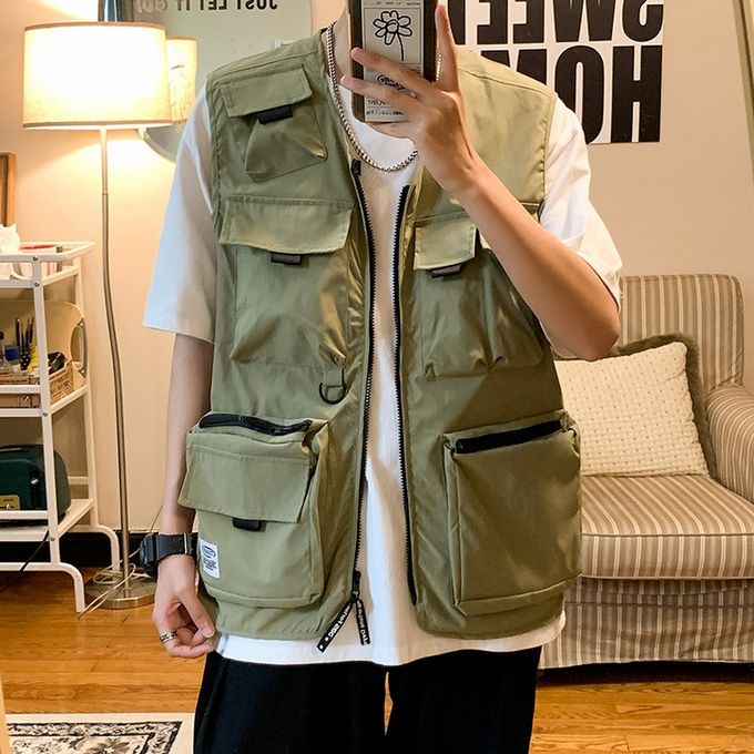 Japan Style Vest Jacket Militay Big Pockets Vest Mens Jackets Sleeveless  Jacket