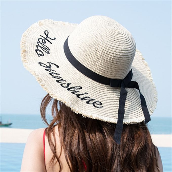 Fashion (56-58cm) Embroidery Summer Straw Hat Women Wide Brim Sun  Protection Beach Hat 2020 Adjustable Floppy Foldable Sun Hats For Women  Ladies