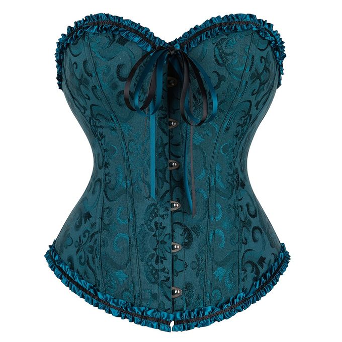 Fashion Corsets S Lace Trim Plus Size Waist Bodyshaper Victorian Corset  Top-Dark Green 2