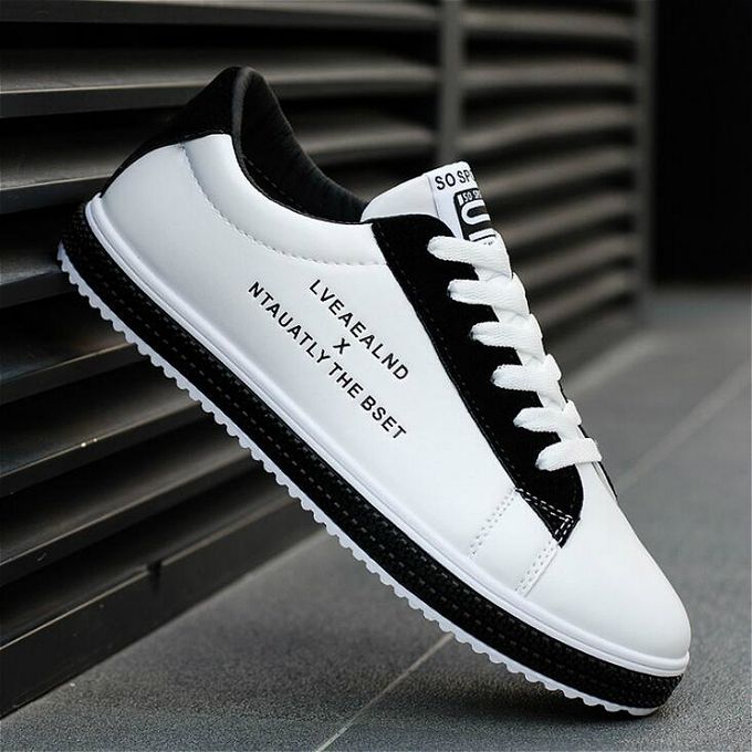 product_image_name-Fashion-Trendy Men's Lace-up Sneakers-White And Black-1