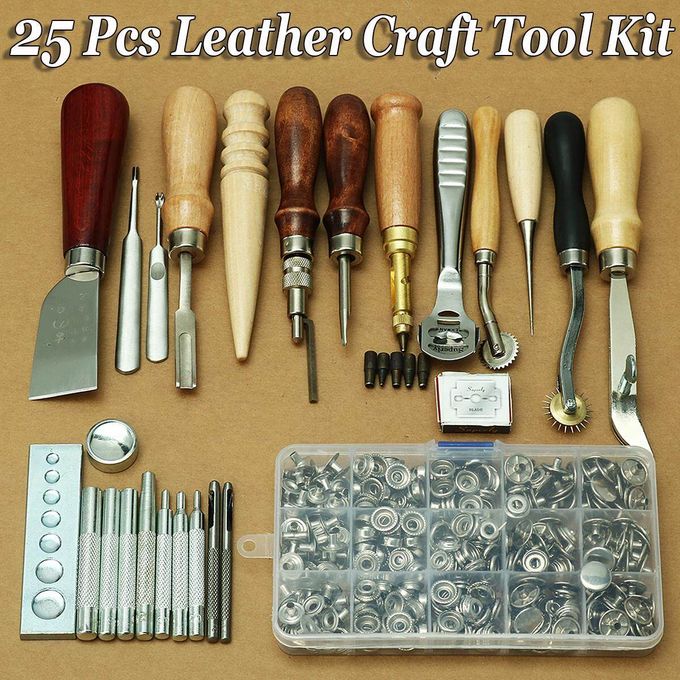 25pcs Leather Craft Making Tools Set Hand Sewn Leather Kit DIY Hand  Stitching Tools 