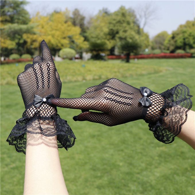 Women Summer UV-Proof Driving Dance Costume Lace Leather Gloves Mesh  Fishnet Gloves Cute Patchwork Mittens Guantes High Quality