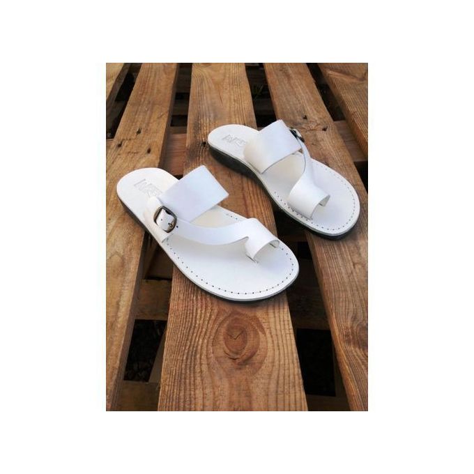 Fashion Men /Guys Pam Slippers Stylish And Cute Leather Slides-White Palm