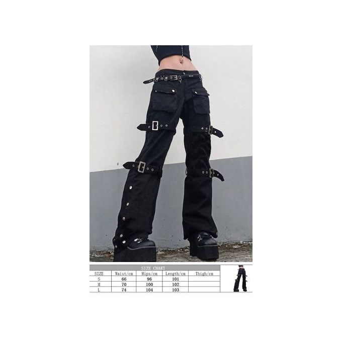 Nhicdns Women Goth Cargo Pants Y2K Baggy Jeans Grunge High Waisted Trousers  E-Girl Streetwear, 1# Black, X-Small-Small price in Saudi Arabia,   Saudi Arabia