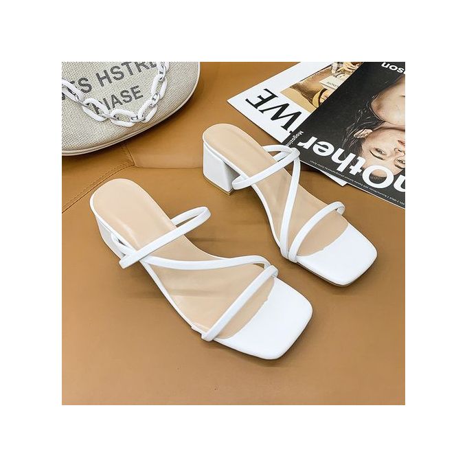 Fashion Women Slippers Strappy Mule High Heels Slippers Sandals