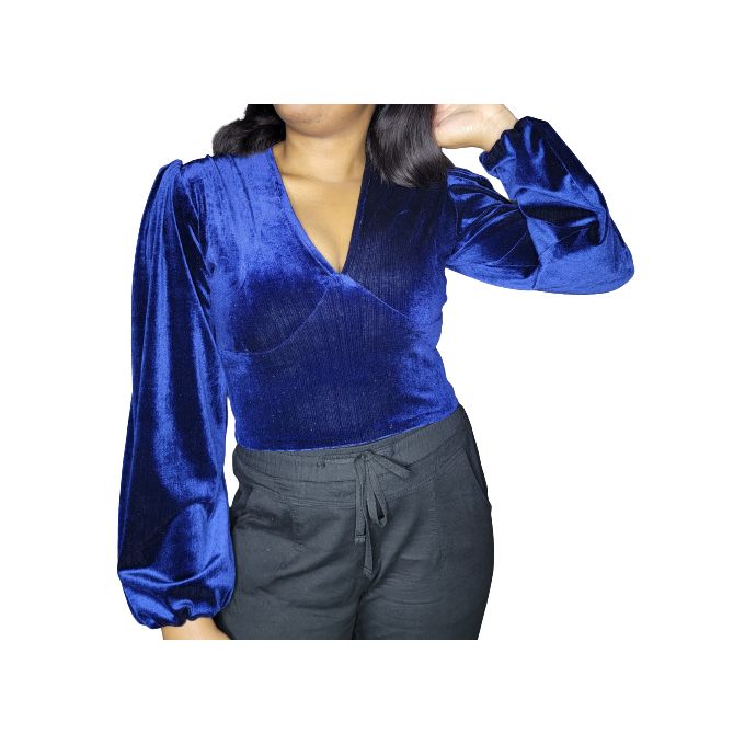 Blue velvet long sleeve top top