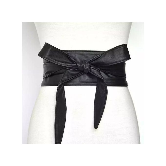 Fashion Ladies Classic Wide Leather Waist Belt- Black