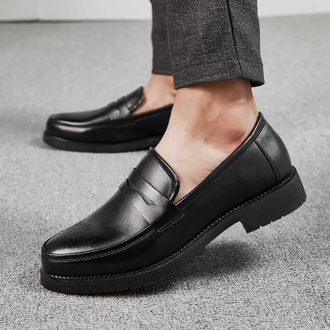 mens black leather shoes slip on