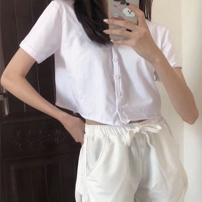 Fashion Summer Short Top T-shirt Korean Ropa Mujer Ulzzang Ins Harajuku Kpop  Clothes Vintage Brandy Punk Short Sleeve White BUK | Jumia Nigeria