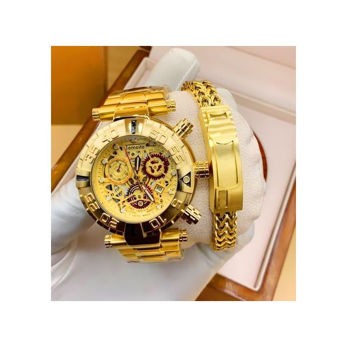 TEMEITE Super Strong No Tarnishing Long Lasting Men Gold Wrist