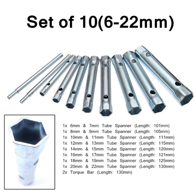 (10PCS 6-22mm)6pcs/10pcs Tubular Box Spanner Set Tube Spanner Wrench Metric  Socket Set Repair Hand Tool Metric Tubular Box Wrench Plumb Repair DON