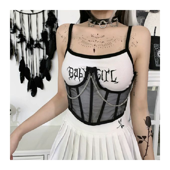 Goth 1pc Women Cross & Chain Decor Mesh Corset Belt