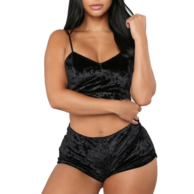 Black Velveteen 2 Piece Rave Set - Bra & Undies Selected by Love