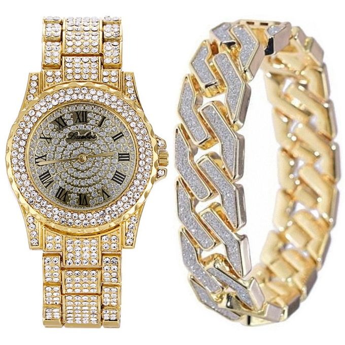 Fashion Mens Watches Set Diamond Chain 