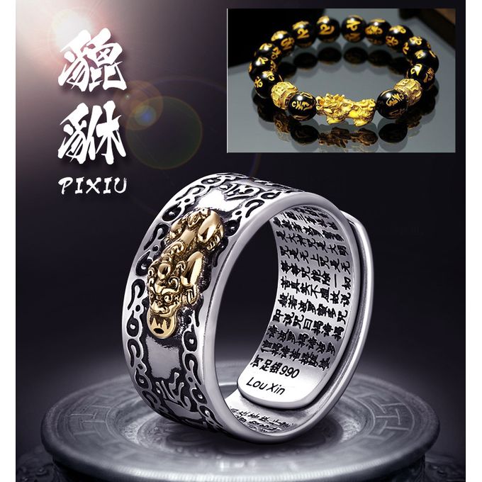 Renning 925 Sterling Silver Feng Shui PiXiu Ring For Men Women