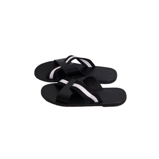 Black Cross Leather Men Palm Slippers - Inflow Integrated Services