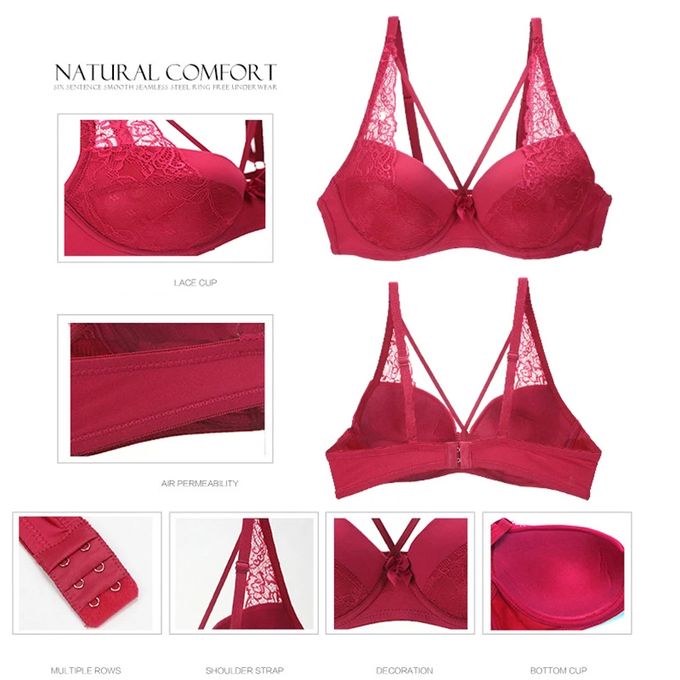 Gather Underwear Women Set Cotton Thick Red Brassiere Lace Sexy Bra Set  Plus Size C D Cup Push Up Bra And Panties Set Lingerie