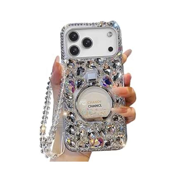 Luxury Plating Bling Glitter Diamond Design,iPhone 17 Pro Phone Case Girly Handmade Sparkle Rhinestone Soft TPU with Ring Stand