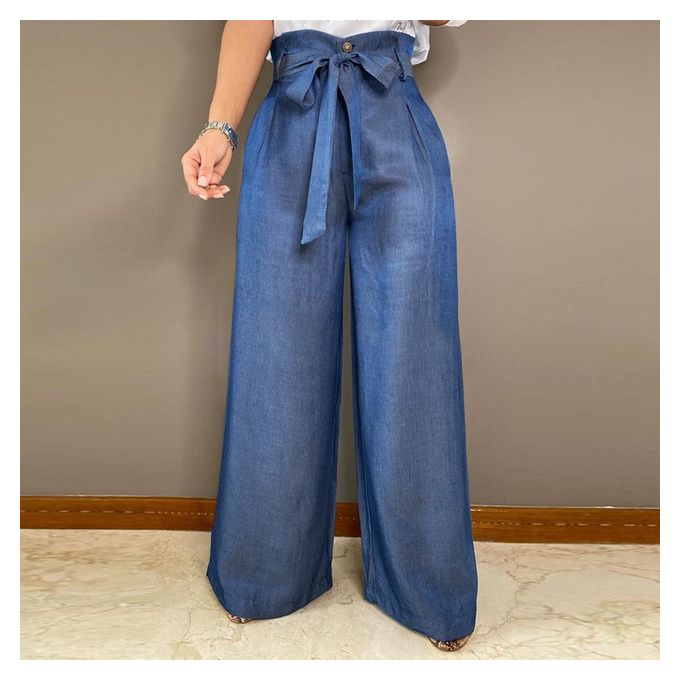 Trendy prussian blue wide leg palazzo pant with beads embroidery on th –  Sujatra