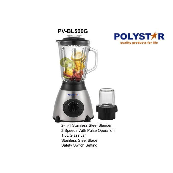Polystar 1.5L Glass Gar 2 In 1 Blender PV-BL509G