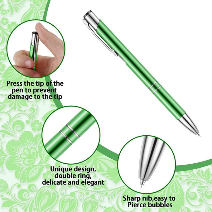 Generic Precision Pin Pen Weeding Tool Point Retractable Craft Weeding and  Vinyl Air Release Pin Pen Tool with 2 RefillsGreen