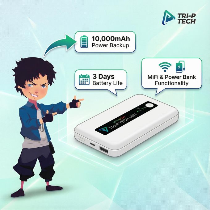 White TRI-P TECH 10,000mAh MiFi and power bank