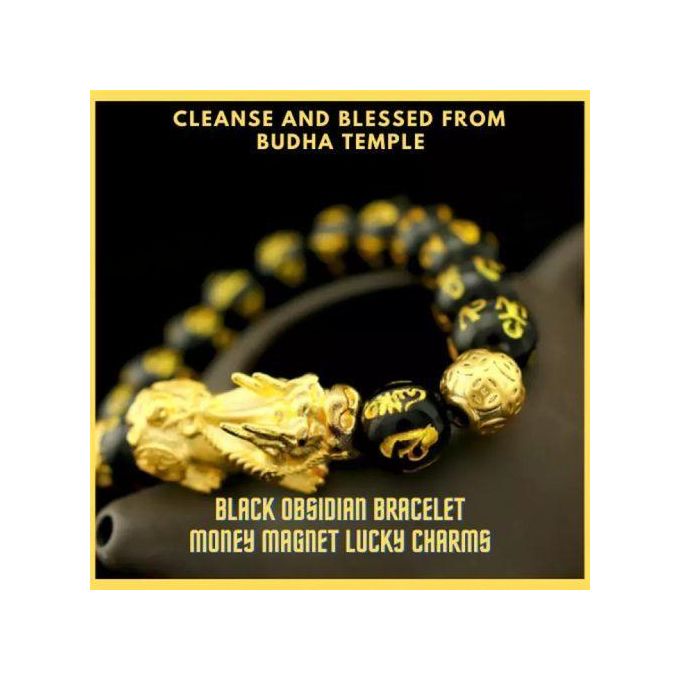 Feng Shui Pixiu Obsidian Stone Wealth Bracelet Ring Set - Image 4