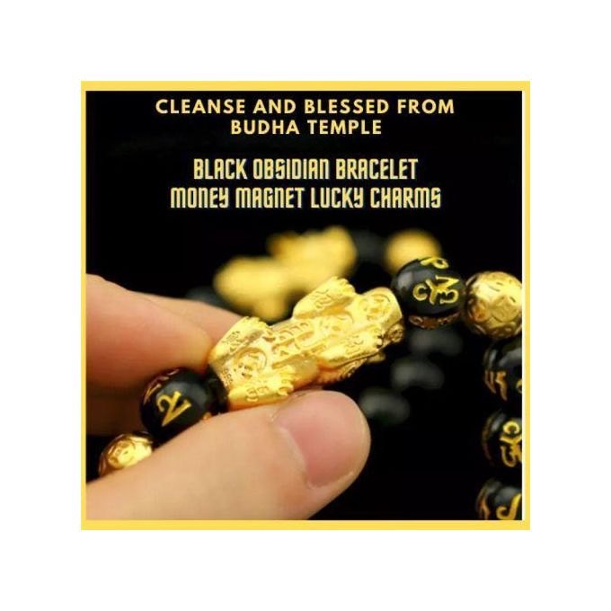 Feng Shui Pixiu Obsidian Stone Wealth Bracelet Ring Set - Image 5