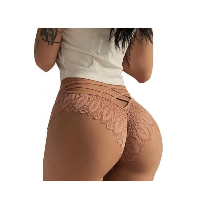 Fashion Women Sexy Lace Panties Low-waist Briefs Plus Size Thongs Pink